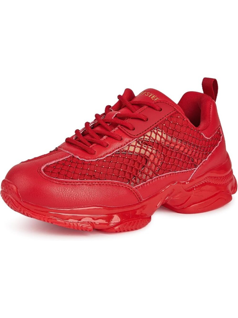 Women's Red Fashion Rhinestone Bling Tennis Casual Breathable Platform Sneaker